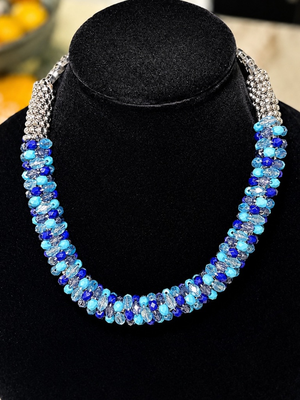 Blue beaded Cluster Necklace - Unbranded